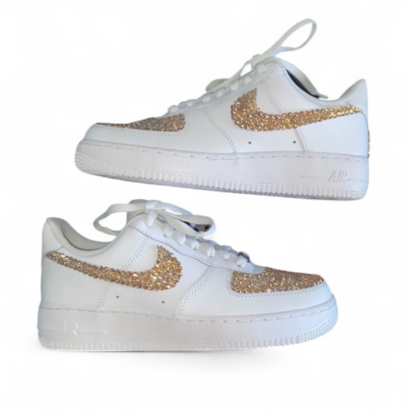 Nike Air Force 1’s Low Tops All Sizes Light Gold Luxe Crystals Ticks New In Box - Picture 2 of 8